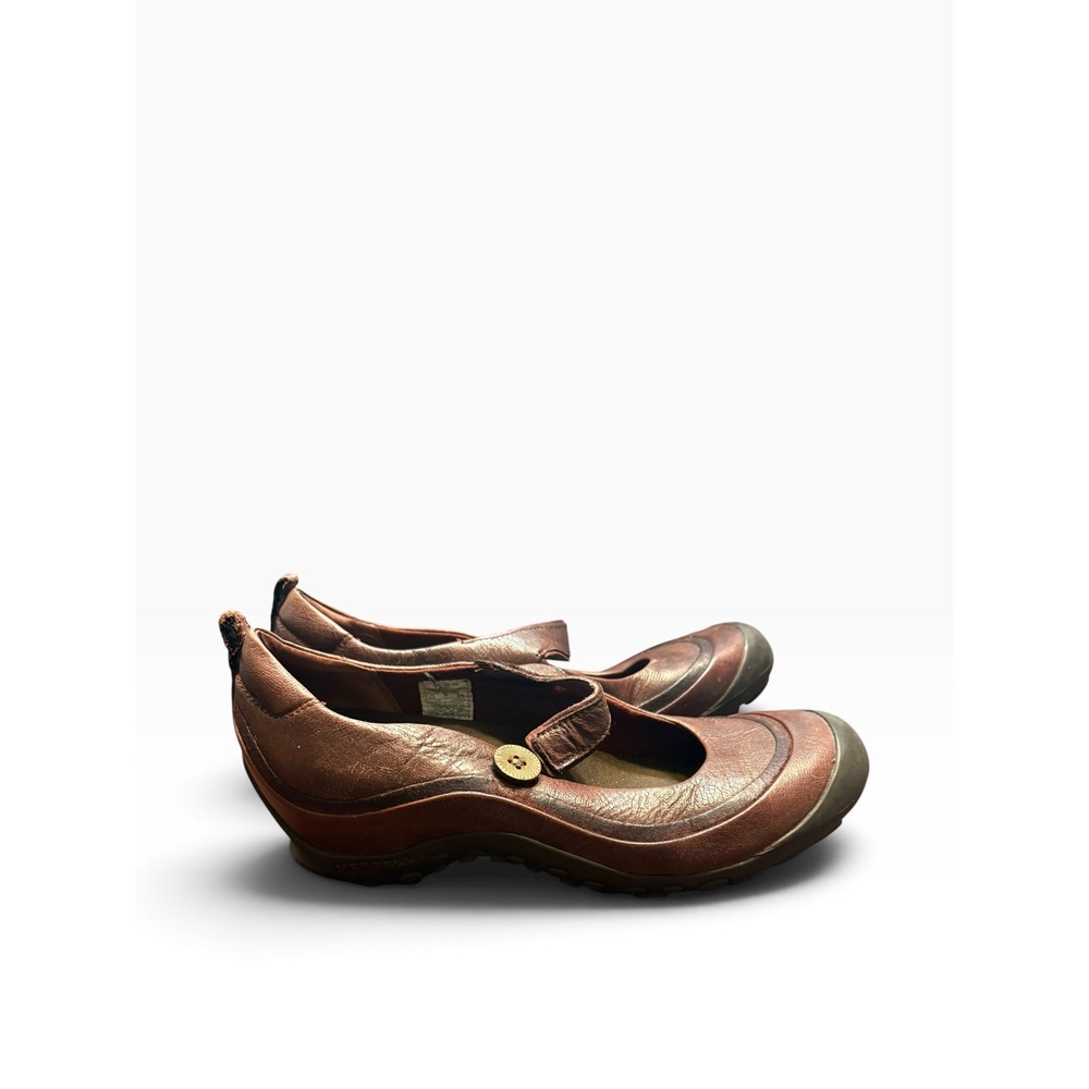 Merrell Brown Leather Mary Jane Shoes Ortholite Air Cushion QForm Flats